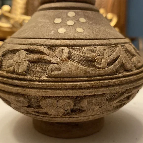 Vintage Indian? Wooden Hand Carved Vase 6
